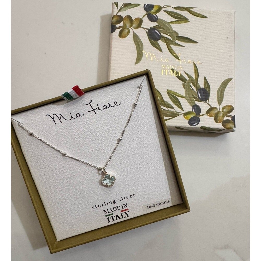 Mia Fiore 925 Sterling Silver Clover Crystal Pendant Necklace 16+2" Italy